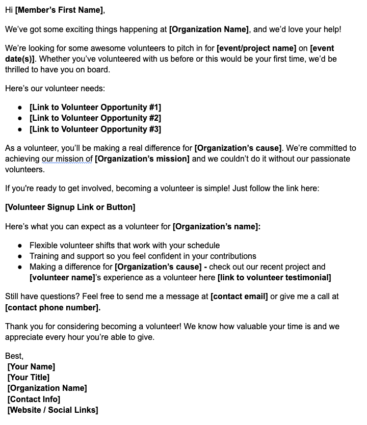 volunteer recruitment email template